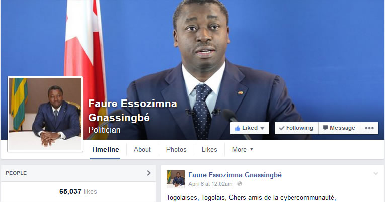 Faure Gnassingbé remercie ses fans sur Facebook