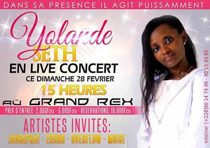 L’artiste Yolande Seth en concert Live au Grand Rex de Lomé