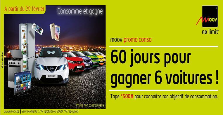 Togo : Promo Conso Moov – 60 jours pour gagner 6 voitures